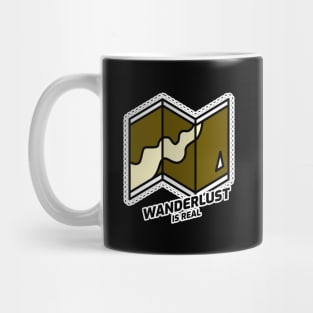 Wanderlust Is Real - Map Graphic With Black Text Design Mug